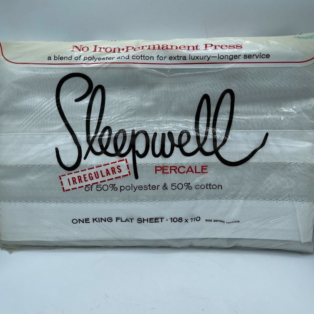 Vintage Sleepwell King Flat Sheet Gray White 108X110